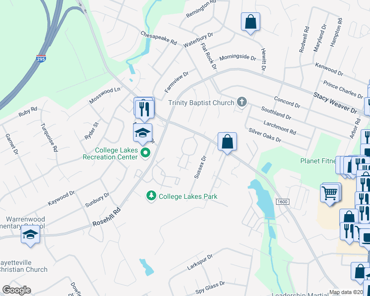 map of restaurants, bars, coffee shops, grocery stores, and more near 2529 McArthur Landing Circle in Fayetteville