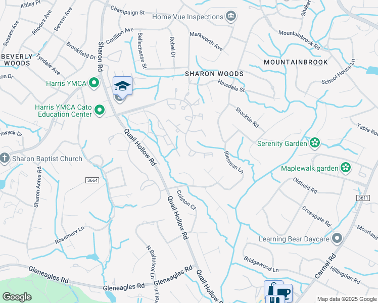 map of restaurants, bars, coffee shops, grocery stores, and more near 3009 Heathstead Place in Charlotte