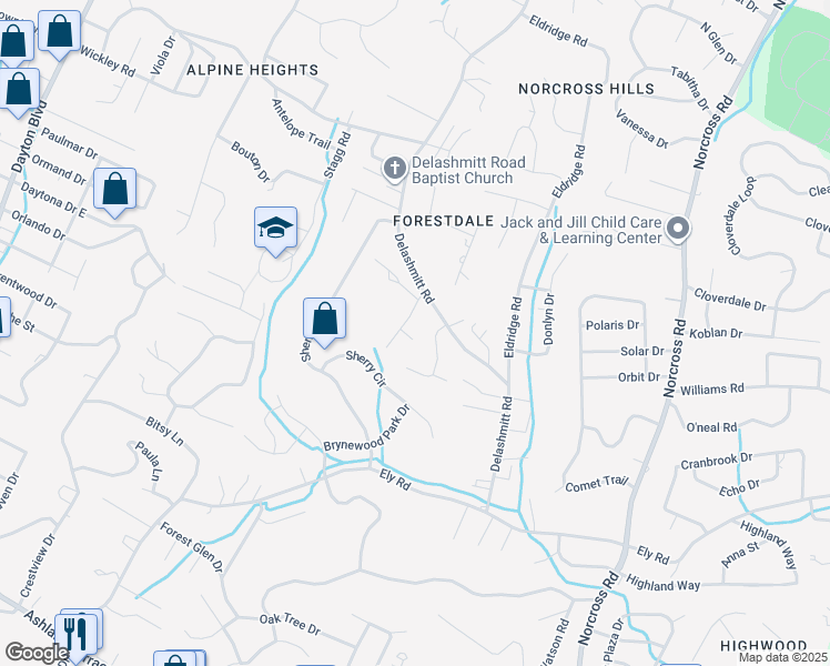 map of restaurants, bars, coffee shops, grocery stores, and more near 4642 Cary Lane in Chattanooga