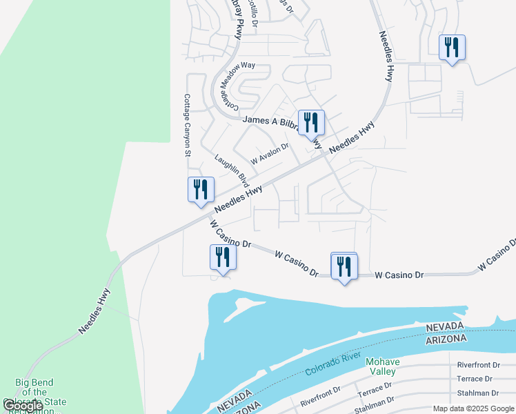 map of restaurants, bars, coffee shops, grocery stores, and more near 3791 Desert Marina Drive in Laughlin