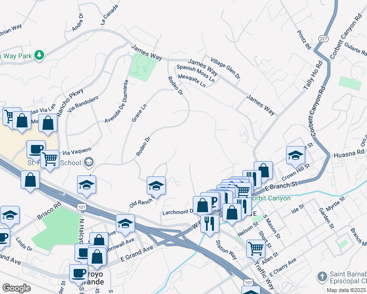 map of restaurants, bars, coffee shops, grocery stores, and more near 267 Mercedes Lane in Arroyo Grande