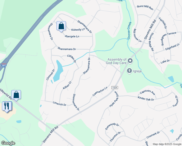 map of restaurants, bars, coffee shops, grocery stores, and more near 5818 Ammanford Court in Matthews
