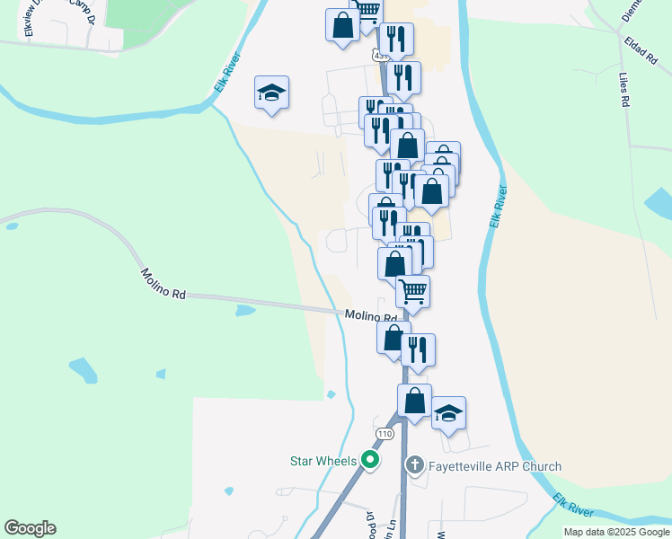 map of restaurants, bars, coffee shops, grocery stores, and more near 500 Independence Drive in Fayetteville