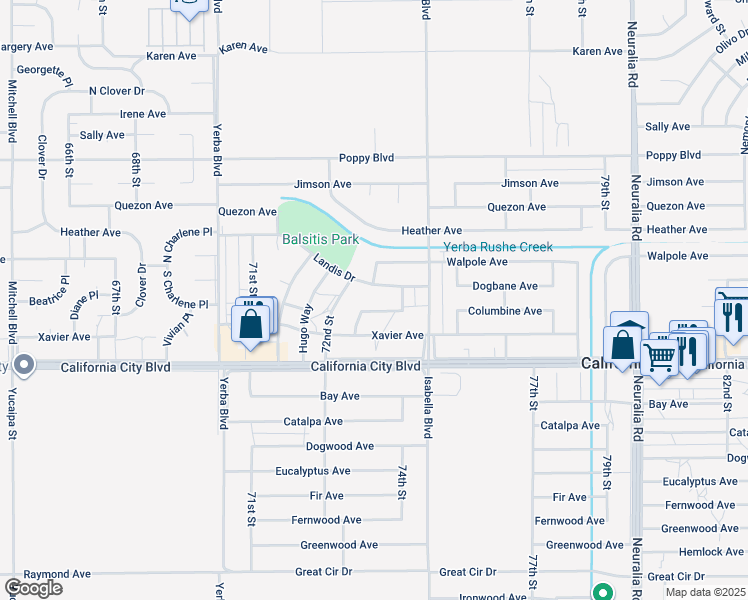 map of restaurants, bars, coffee shops, grocery stores, and more near Dogbane Avenue in California City