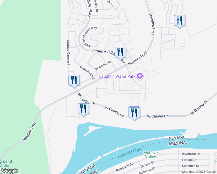 map of restaurants, bars, coffee shops, grocery stores, and more near 3780 Desert Marina Drive in Laughlin