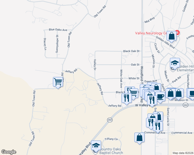map of restaurants, bars, coffee shops, grocery stores, and more near 21334 Valley Drive in Tehachapi