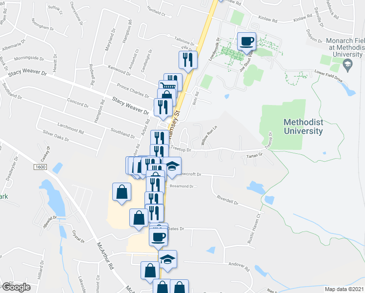 map of restaurants, bars, coffee shops, grocery stores, and more near 5113 Surf Scooter Drive in Fayetteville