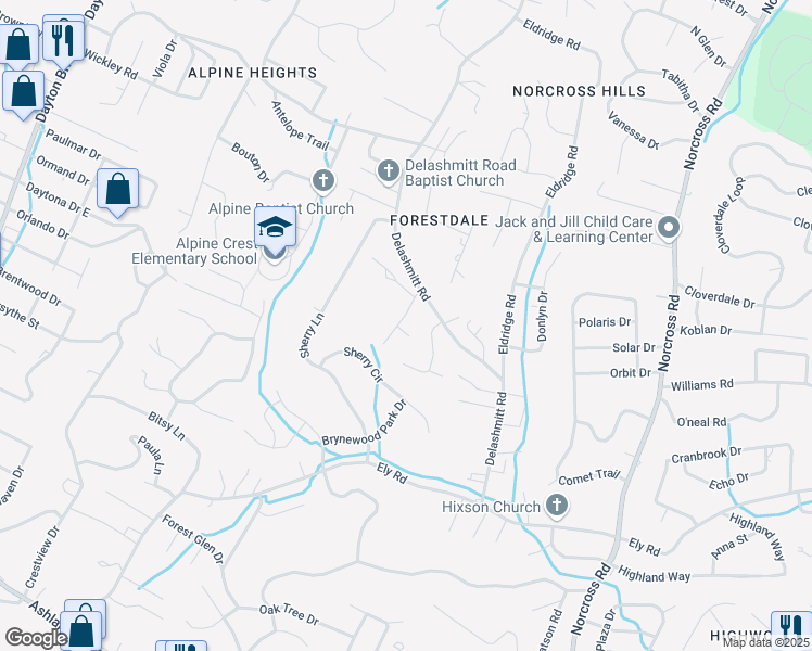 map of restaurants, bars, coffee shops, grocery stores, and more near 1831 Dana Lane in Chattanooga
