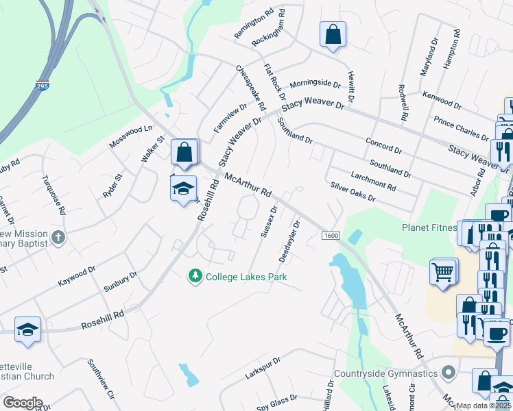 map of restaurants, bars, coffee shops, grocery stores, and more near 2645 McArthur Landing Circle in Fayetteville