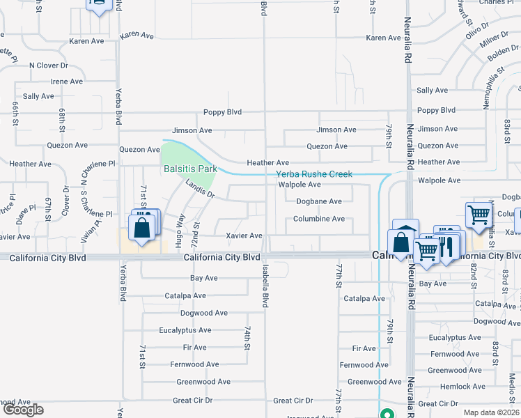 map of restaurants, bars, coffee shops, grocery stores, and more near 21143 Isabella Boulevard in California City