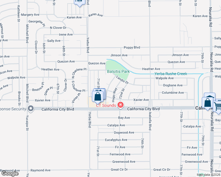 map of restaurants, bars, coffee shops, grocery stores, and more near 21136 Victor Way in California City