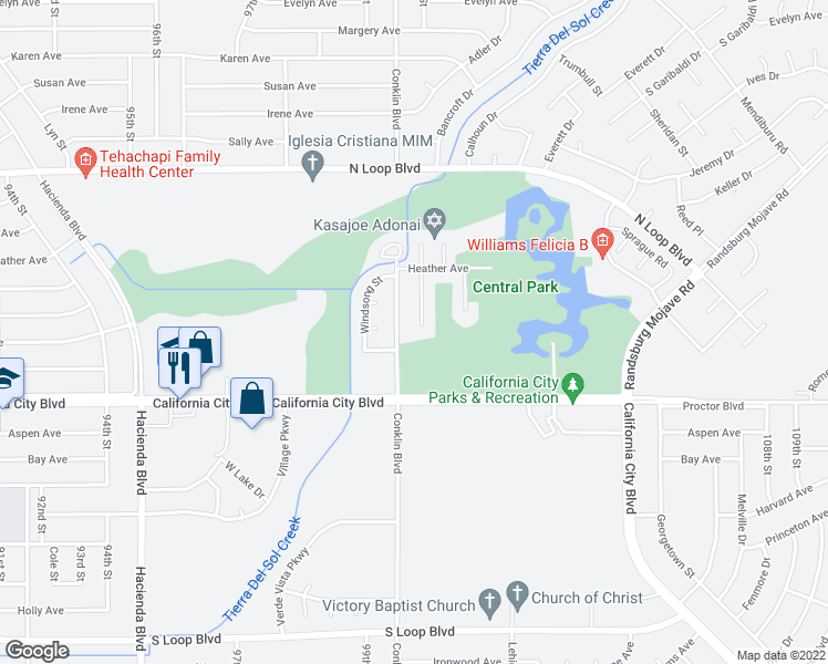 map of restaurants, bars, coffee shops, grocery stores, and more near 21149 Bancroft Court in California City