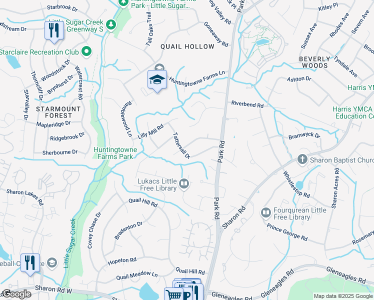 map of restaurants, bars, coffee shops, grocery stores, and more near 2300 Seth Thomas Road in Charlotte