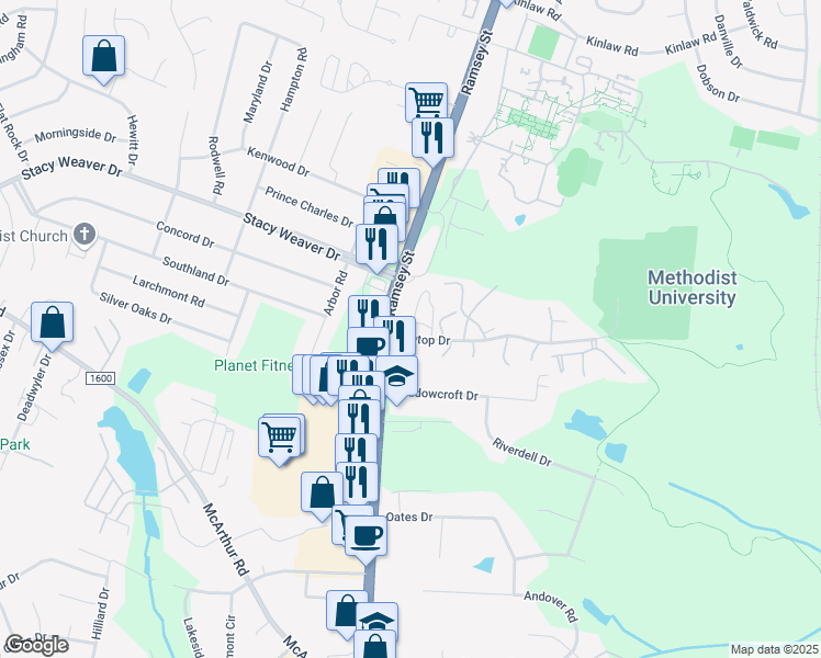 map of restaurants, bars, coffee shops, grocery stores, and more near 5119 Surf Scooter Drive in Fayetteville