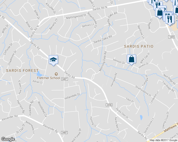 map of restaurants, bars, coffee shops, grocery stores, and more near 8926 Dulins Knob Court in Matthews