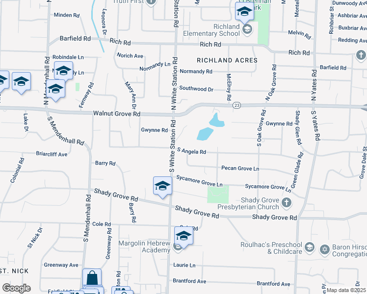 map of restaurants, bars, coffee shops, grocery stores, and more near 5274 South Angela Road in Memphis