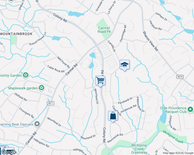 map of restaurants, bars, coffee shops, grocery stores, and more near 3526 Bellevue Ln in Charlotte