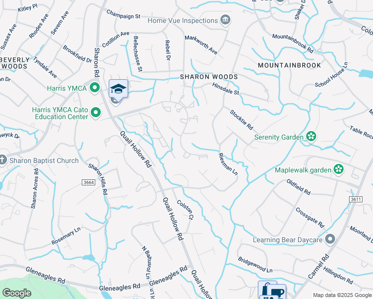 map of restaurants, bars, coffee shops, grocery stores, and more near 3009 Heathstead Place in Charlotte