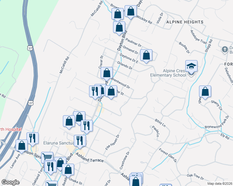 map of restaurants, bars, coffee shops, grocery stores, and more near 104 Forsythe Street in Chattanooga