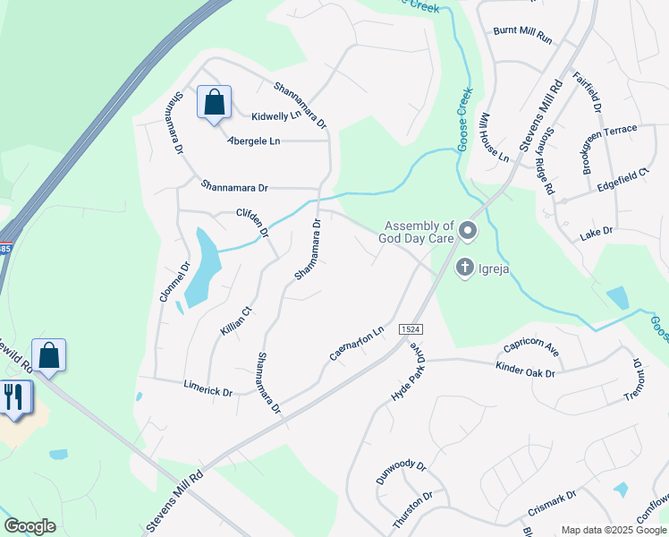 map of restaurants, bars, coffee shops, grocery stores, and more near 5818 Ammanford Court in Matthews