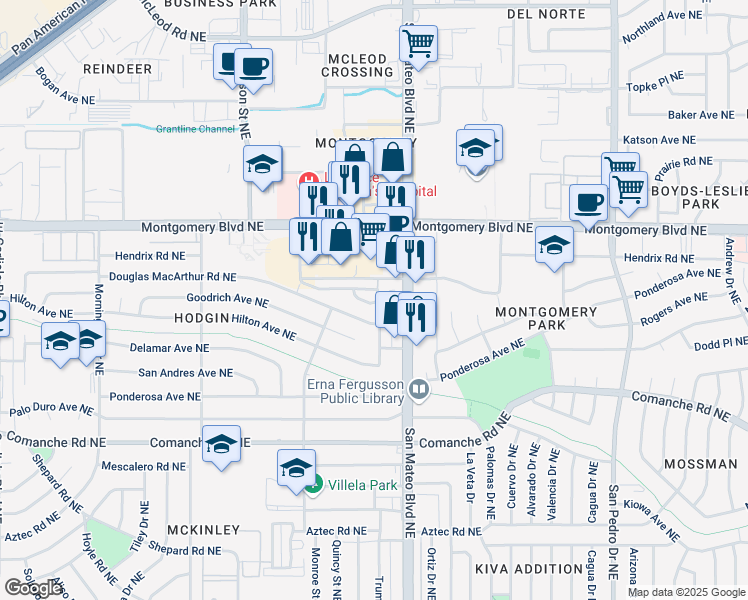 map of restaurants, bars, coffee shops, grocery stores, and more near 4809 Sun Cove Road Northeast in Albuquerque