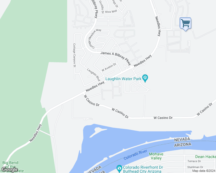 map of restaurants, bars, coffee shops, grocery stores, and more near 3771 Desert Marina Drive in Laughlin