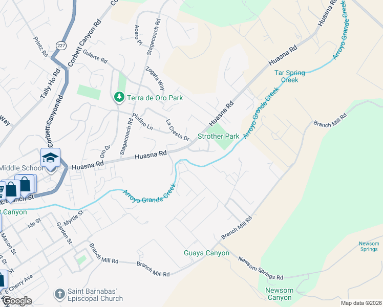 map of restaurants, bars, coffee shops, grocery stores, and more near 1130 Vard Loomis Lane in Arroyo Grande