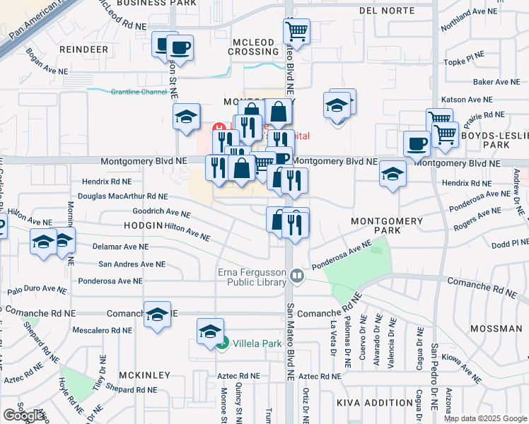 map of restaurants, bars, coffee shops, grocery stores, and more near 4809 Sun Cove Road Northeast in Albuquerque