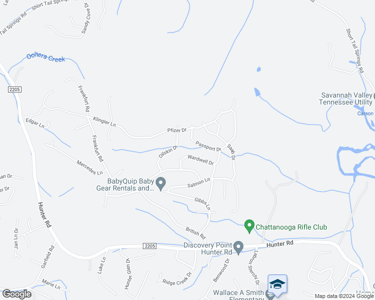 map of restaurants, bars, coffee shops, grocery stores, and more near 6069 Wardwell Drive in Ooltewah