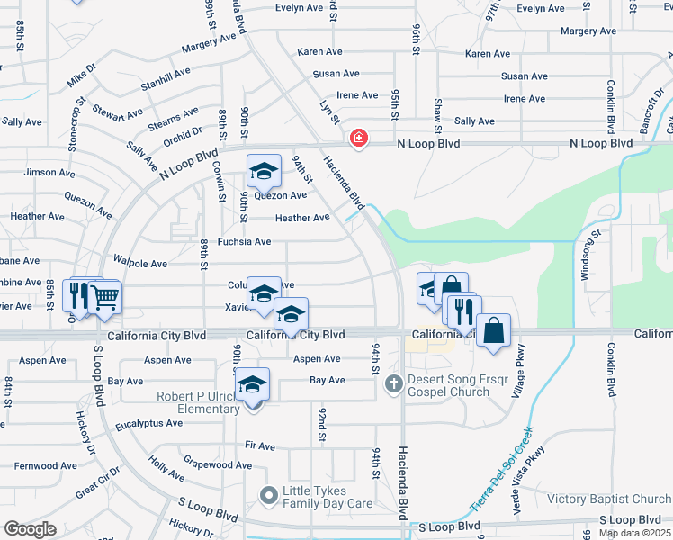 map of restaurants, bars, coffee shops, grocery stores, and more near 9232 Walpole Avenue in California City