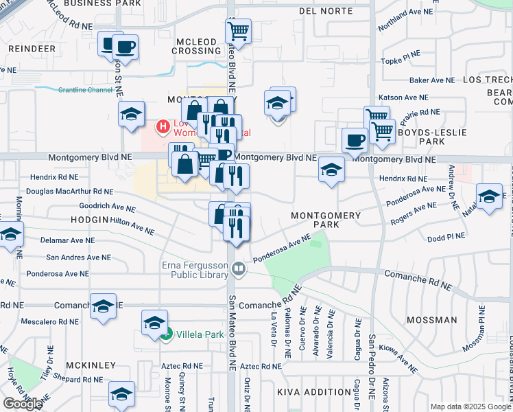 map of restaurants, bars, coffee shops, grocery stores, and more near 5212 Homestead Road Northeast in Albuquerque