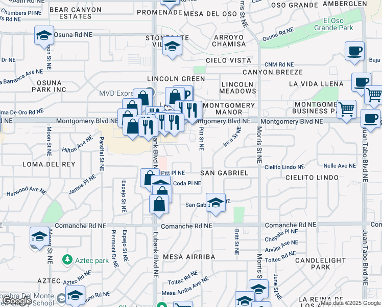 map of restaurants, bars, coffee shops, grocery stores, and more near 4246 Eubank Boulevard Northeast in Albuquerque