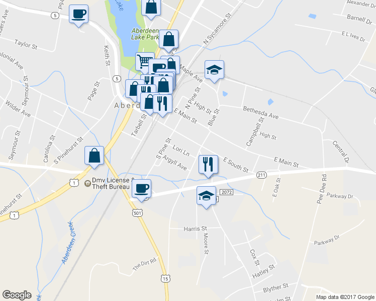 map of restaurants, bars, coffee shops, grocery stores, and more near 128 Lori Lane in Aberdeen