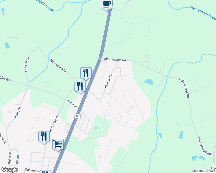 map of restaurants, bars, coffee shops, grocery stores, and more near 3937 Shasta Circle in Clover
