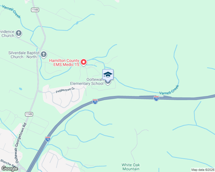 map of restaurants, bars, coffee shops, grocery stores, and more near 8890 Snowy Owl Road in Ooltewah
