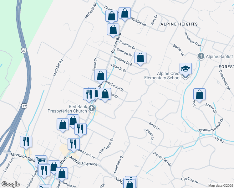 map of restaurants, bars, coffee shops, grocery stores, and more near 201 Forsythe Street in Chattanooga