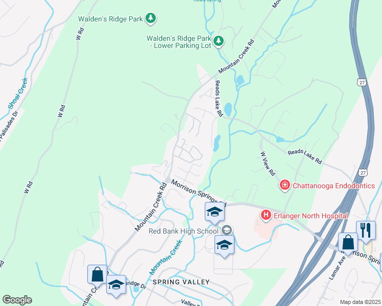 map of restaurants, bars, coffee shops, grocery stores, and more near 4040 Mountain Creek Road in Chattanooga