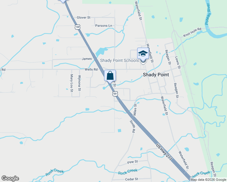 map of restaurants, bars, coffee shops, grocery stores, and more near U.S. 271 in Shady Point