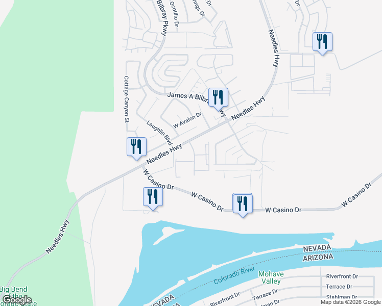 map of restaurants, bars, coffee shops, grocery stores, and more near 3761 Desert Marina Drive in Laughlin
