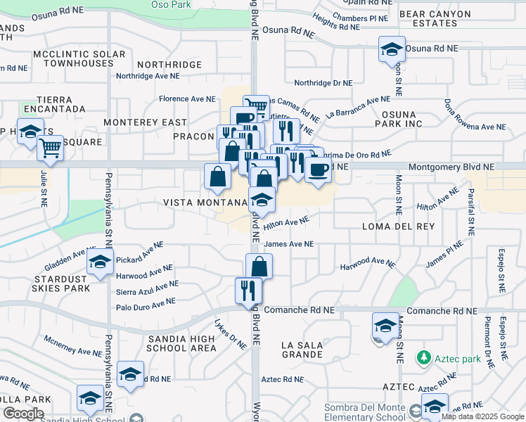 map of restaurants, bars, coffee shops, grocery stores, and more near 4200 Wyoming Boulevard Northeast in Albuquerque