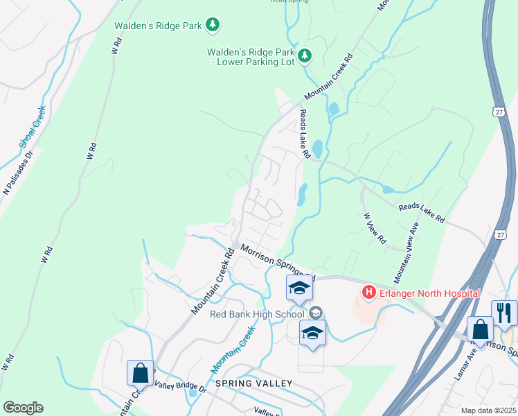 map of restaurants, bars, coffee shops, grocery stores, and more near 4040 Mountain Creek Road in Chattanooga