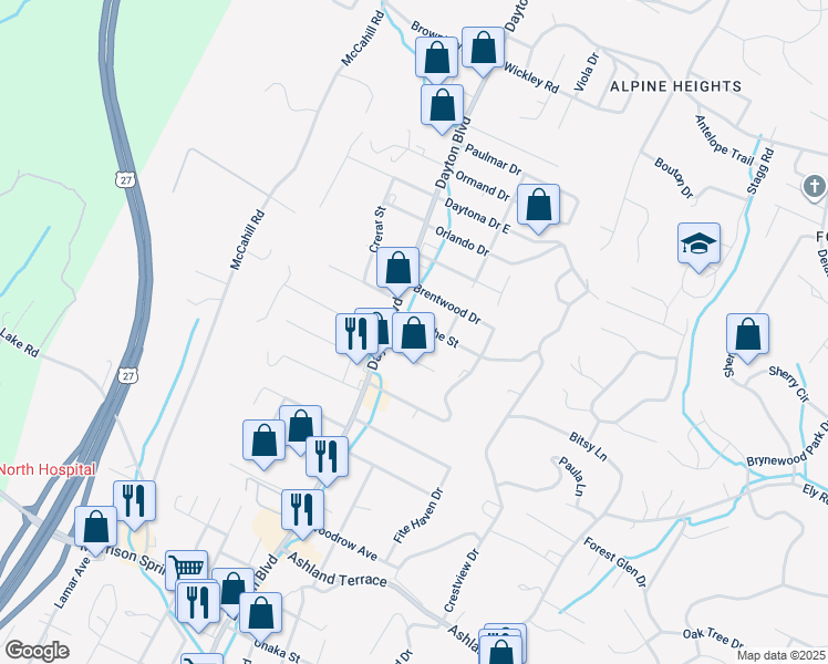 map of restaurants, bars, coffee shops, grocery stores, and more near 104 Forsythe Street in Chattanooga