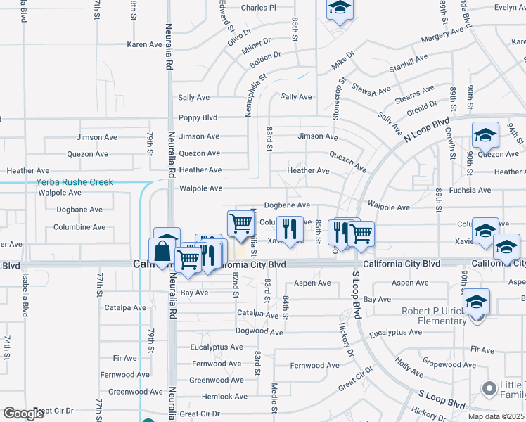 map of restaurants, bars, coffee shops, grocery stores, and more near 8318 Dogbane Avenue in California City