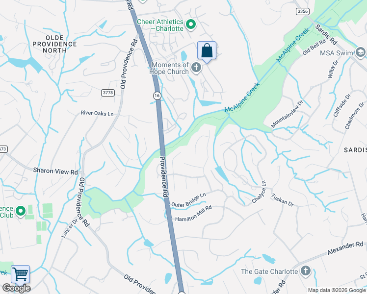 map of restaurants, bars, coffee shops, grocery stores, and more near 6102 Garamond Court in Charlotte