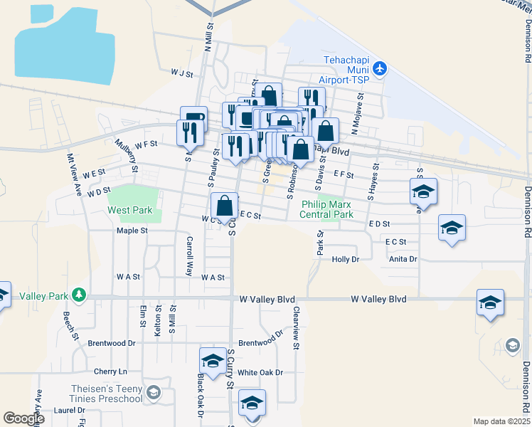 map of restaurants, bars, coffee shops, grocery stores, and more near in Tehachapi