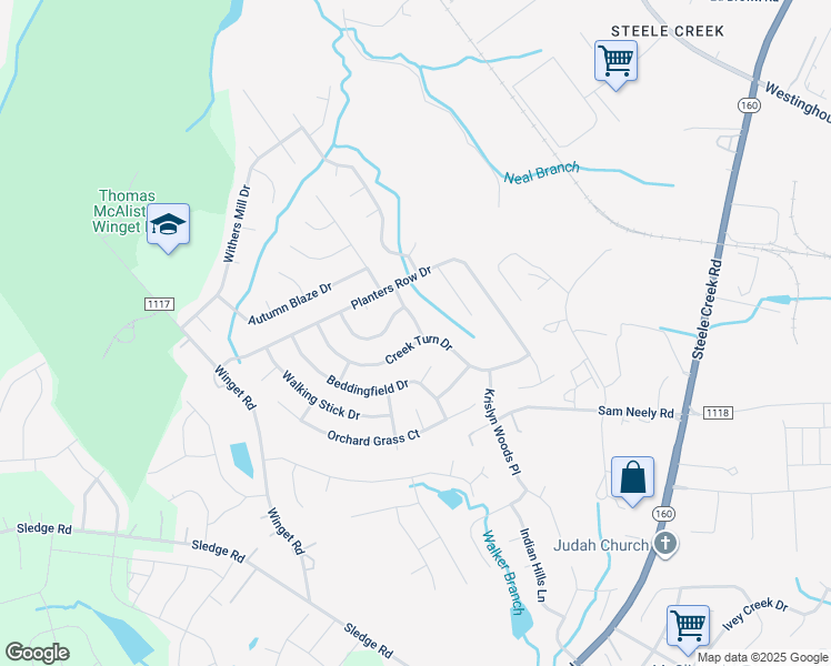 map of restaurants, bars, coffee shops, grocery stores, and more near 4407 Golden View Drive in Charlotte