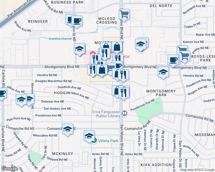 map of restaurants, bars, coffee shops, grocery stores, and more near 4809 Sun Cove Road Northeast in Albuquerque