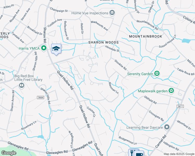 map of restaurants, bars, coffee shops, grocery stores, and more near 6001 Heath Valley Road in Charlotte