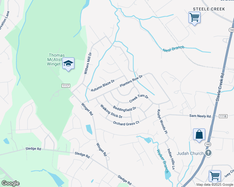 map of restaurants, bars, coffee shops, grocery stores, and more near 4325 Owls Perch Drive in Charlotte