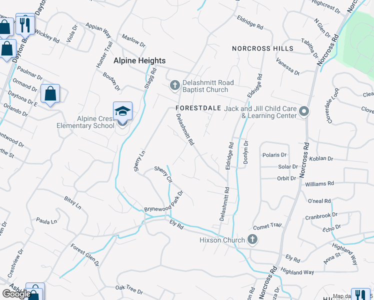 map of restaurants, bars, coffee shops, grocery stores, and more near 4646 Cary Lane in Chattanooga